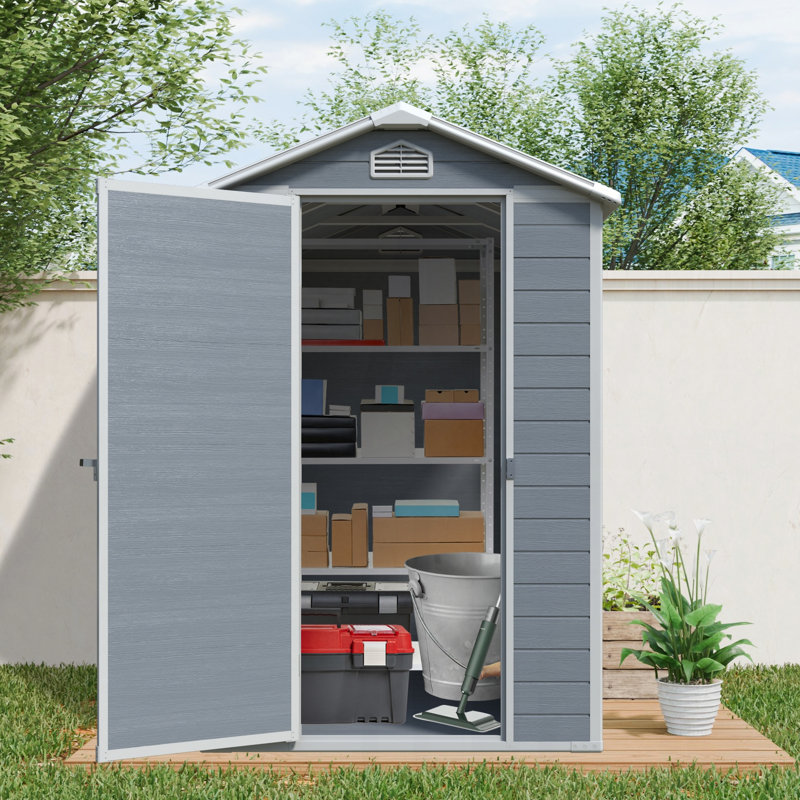 Outdoor plastic Storage Shed with floor, Gray