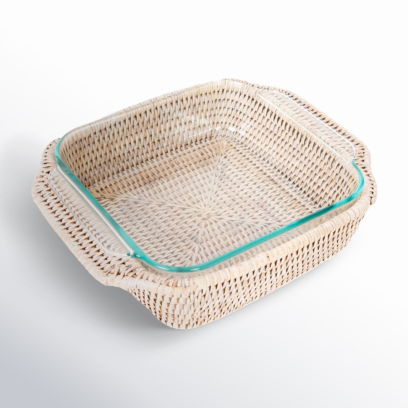 Sampson Square Rattan Baker Basket, White Wash