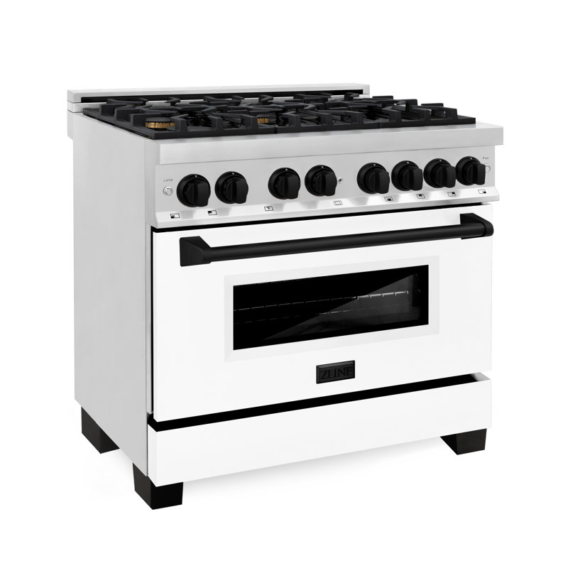 ZLINE Autograph Edition 36 In. 4.6 Cu. Ft. Legacy Dual Fuel Range with 6 Burner Gas Cooktop and Electric Convection Oven with White Matte Door