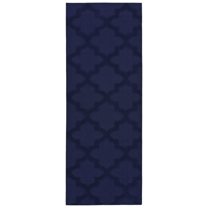Navy Nasturtium Cut-loop Trellis Area Rug by, Rectangle 3' x 8'