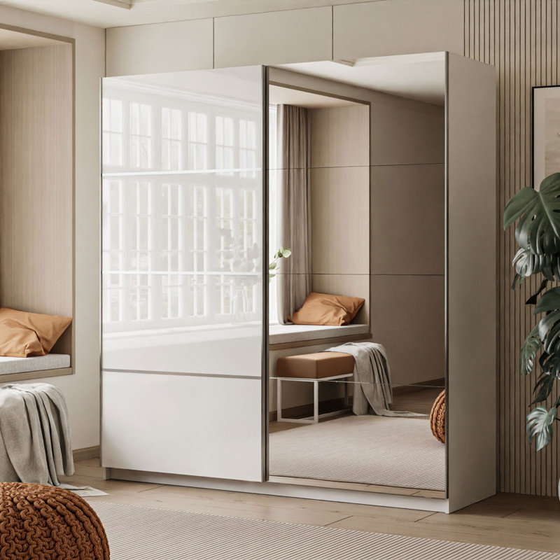 Varonique 2 Door Sliding Wardrobe, 215cm H x 194cm W x 62cm D, White