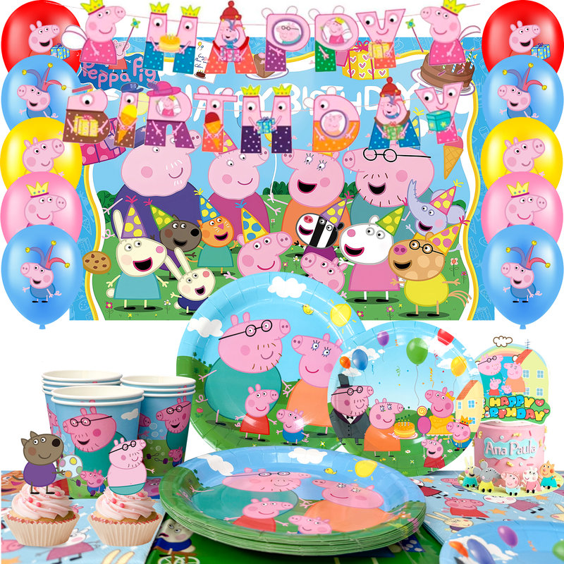 Peppa Pig Party Supplies Set,82 Pcs Peppa Pig Birthday Party Decorations