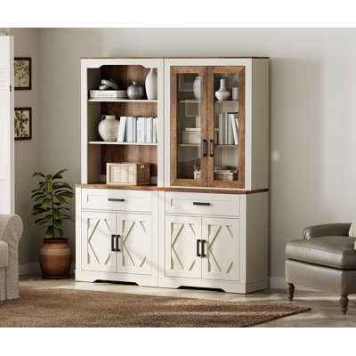 Bibliothèque à 5 niveaux avec porte de grange Laziza, bibliothèque de rangement ouverte de 73,3 po de hauteur, présentoir de ferme sur pied avec tiroir pour bureau à domicile, salon