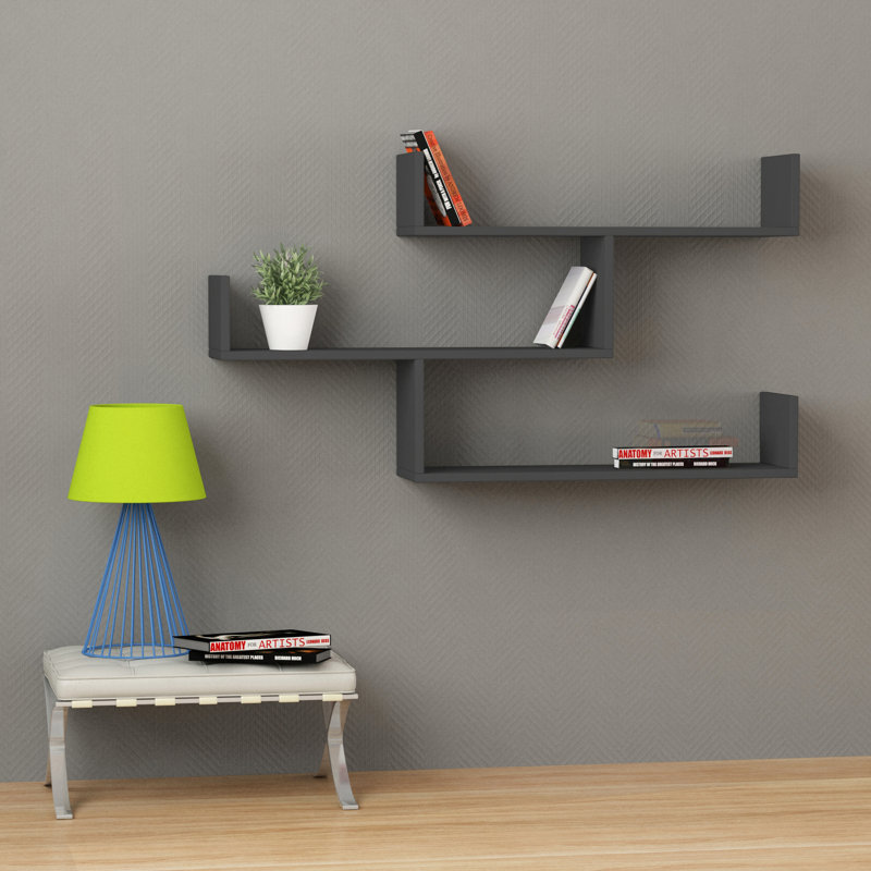 Bibliothèque 3 niveaux - chêne, Gris anthracite