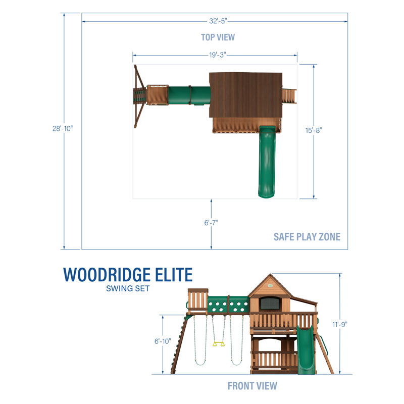 Woodridge Elite Cedar Swing Set with Green Slide and Sandbox