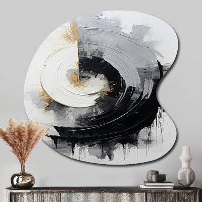 Noir et blanc Zen Spiral II - Asymmetric Abstract Spirals, art mural en métal, forme unique, sculpture murale