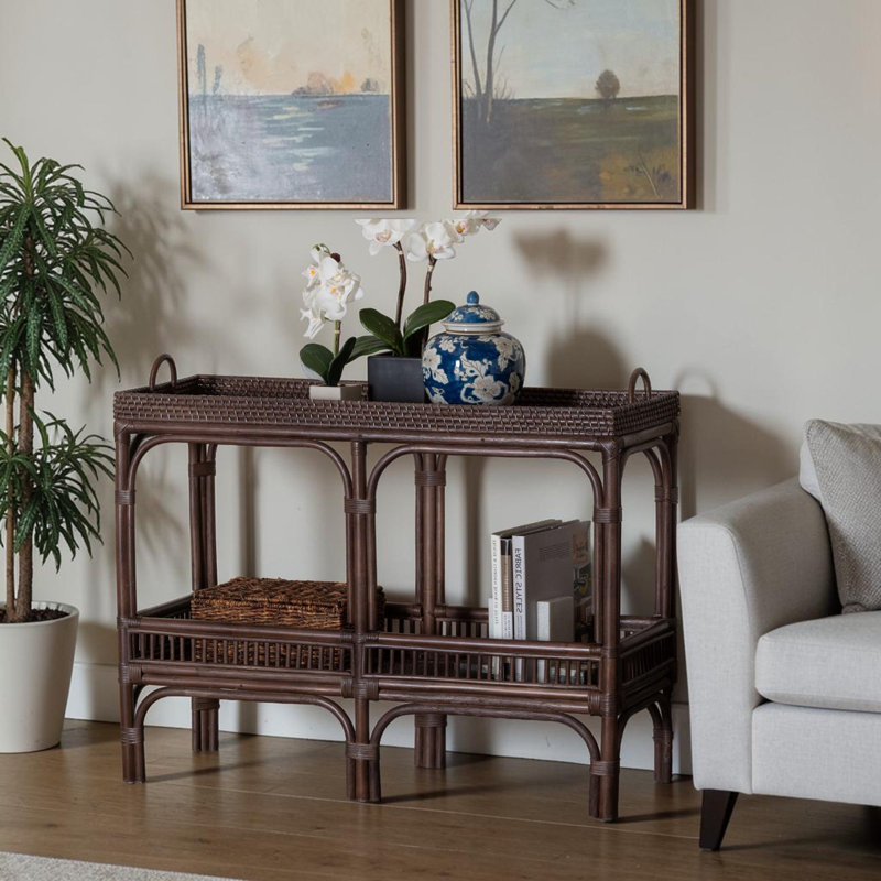 Console à deux niveaux en rotin Granger, Dark Brown, Dark Brown, Dark Brown