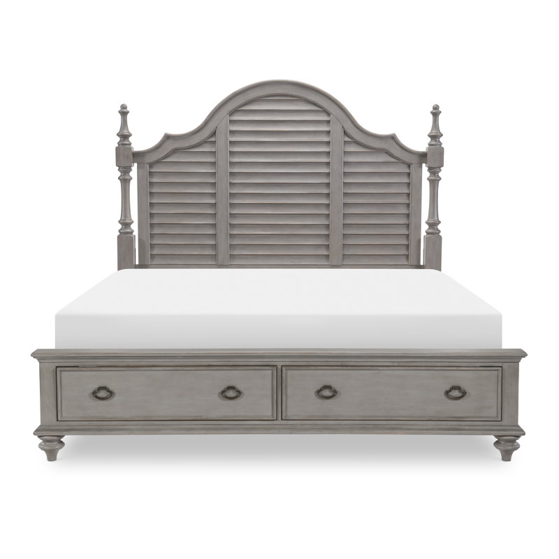 Gray Queen Wood Poster Bed with Storage Drawers