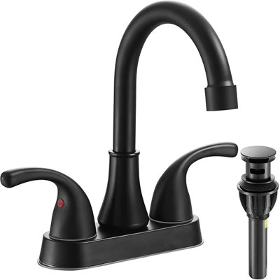 Bathroom Sink Faucet FRANSITON 4 Inch Faucet 2 Handle Bathroom Sink Faucet Lead-Free Bath Sink Faucet with Pop-up Drain Stopper and Supply Hoses