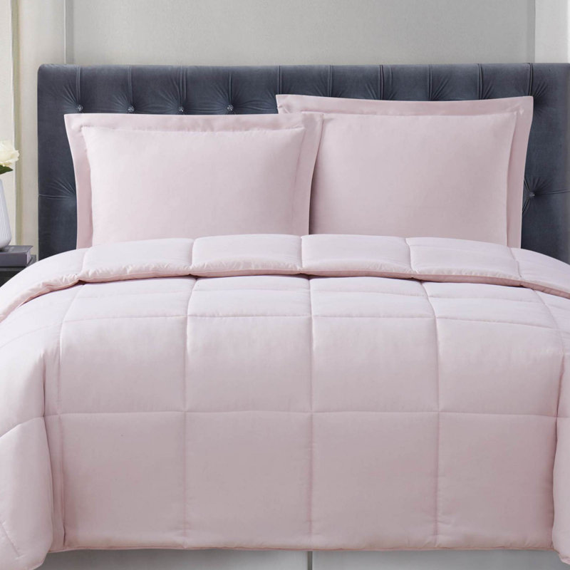 Everyday Polyester Baffle Box Stitch Comforter, Twin XL Comforter + 1 Standard Sham, Blush