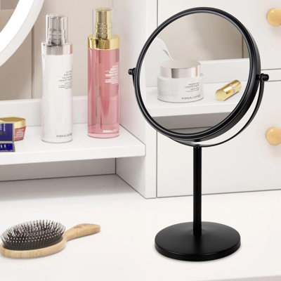 Miroir de maquillage grossissant 10X, miroir de bureau à double face de 8 pouces avec fonction de grossissement, rotatif, adapté aux salles de bain, noir