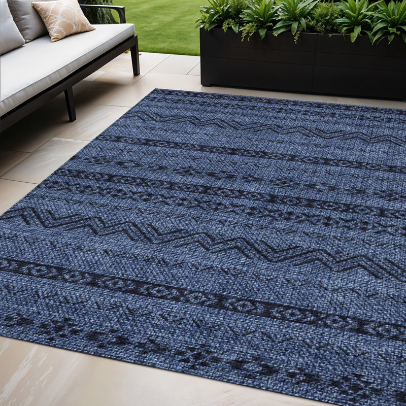 Tapis lavable intérieur / extérieur 5 pi x 8 pi bleu marine Southwestern