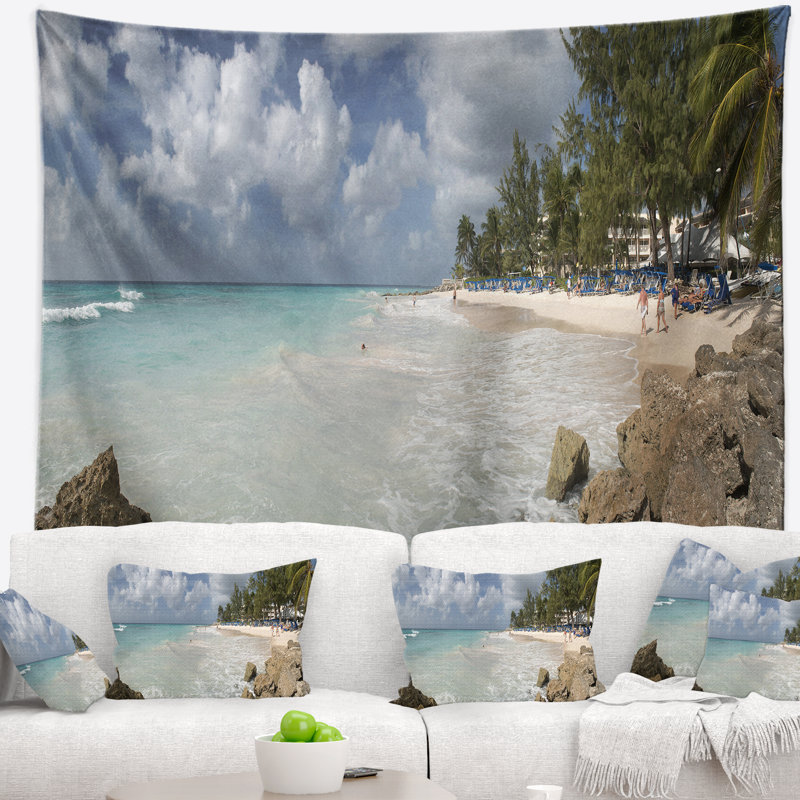 Tapisserie blanc de mer seascape barbade island, H 32 po x l 39 po