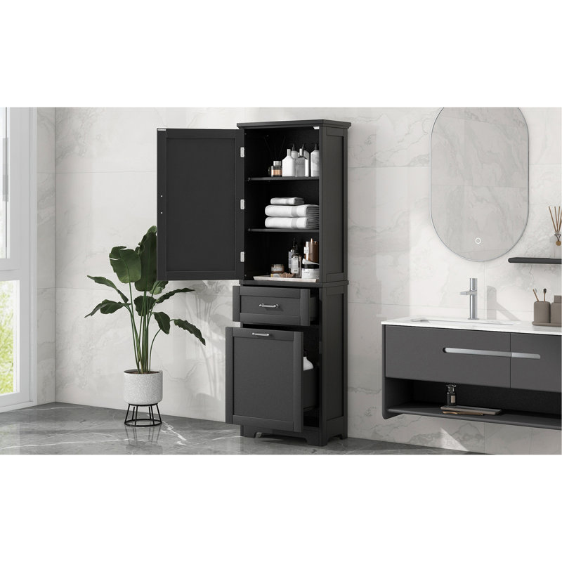 Tall Bathroom Storage Cabinet, Freestanding Storage Cabinet With Two Different Size Drawers And Adjustable Shelf, MDF Board With Painted Finish