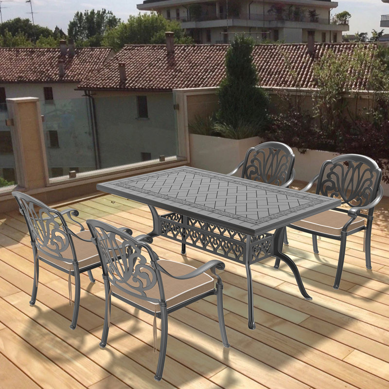 Patio extérieur avec 5 meubles et coussins en fonte d'aluminium - Soutien-bras confortable à porter