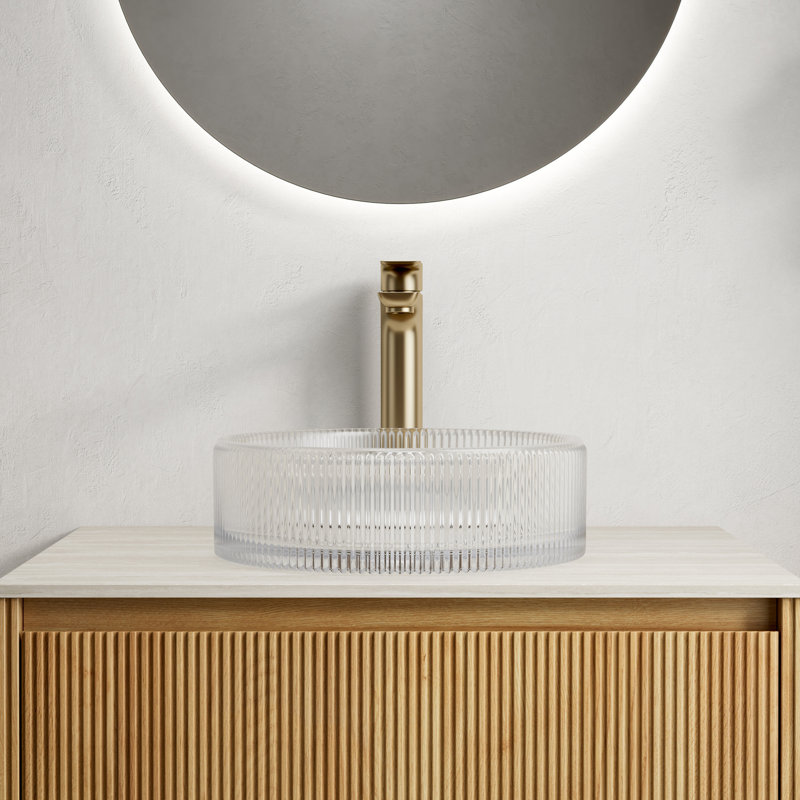 Lavabo de salle de bain en cristal 14 po sans robinet, transparent, Transparent