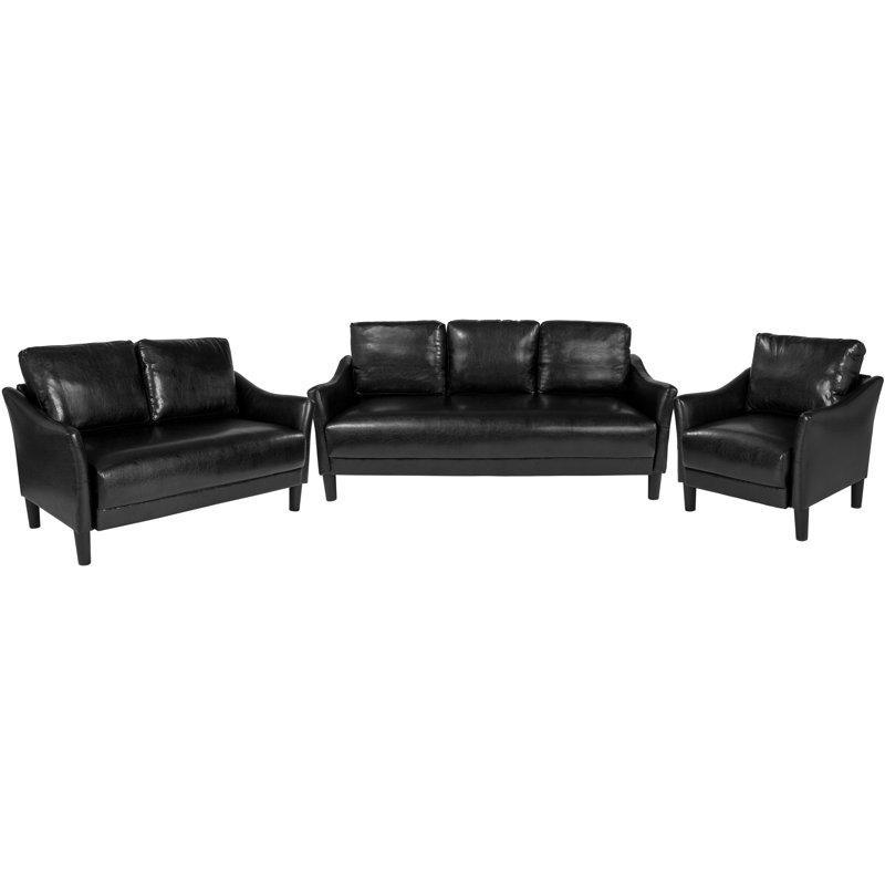 Ensemble de salon en similicuir Mitesh, Similicuir noir
