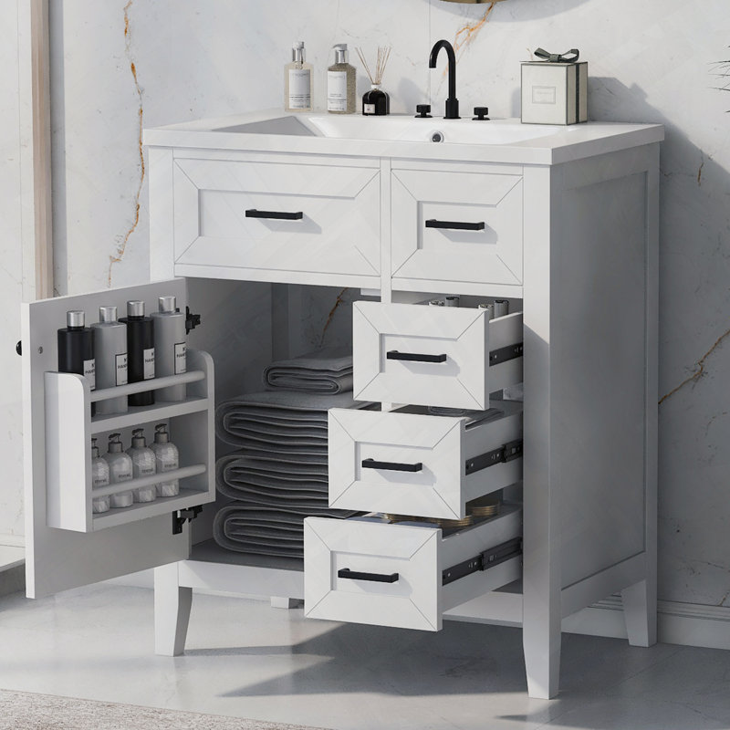 Ensemble de meuble-lavabo avec tiroir et panneau de fibres à densité moyenne, Blanc