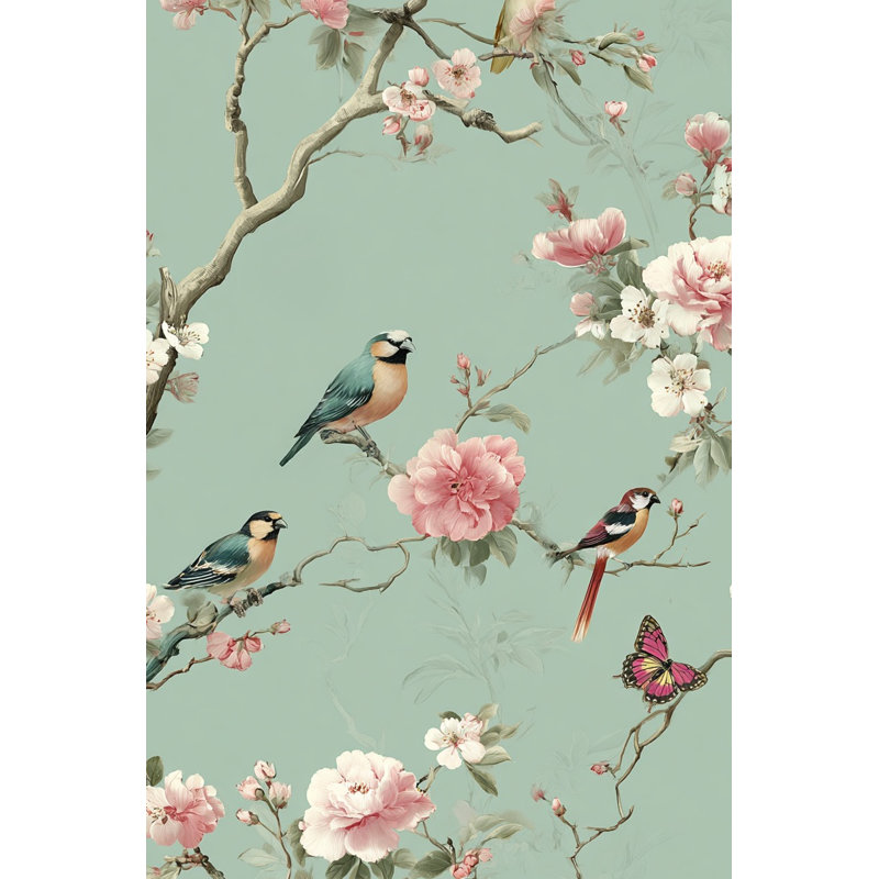 Papier peint floral, oiseaux, nature, décoration murale, Non tissé, non collé