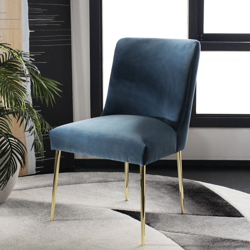 Chaise d'appoint rembourrée Pine Lake, Velours bleu Égée