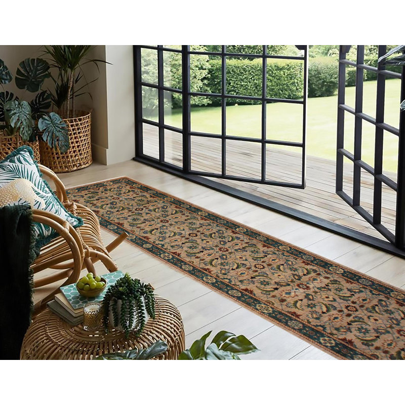 Tapis vert / beige en laine noué à la main 2 pi 11 po x 14 pi 9 po Grigori