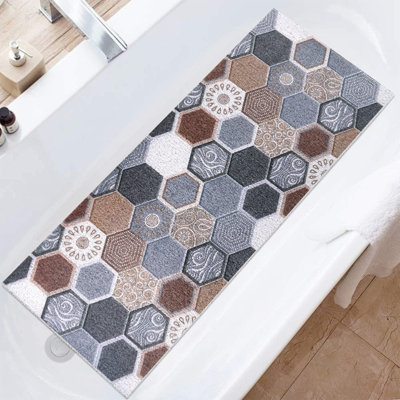 Tapis de bain antidérapant, 16 po x 39 po, tapis de bain moelleux avec trous de drainage, tapis de bain en PVC Luffah pour douche, baignoire, salle de bain, zones humides, séchage rapide