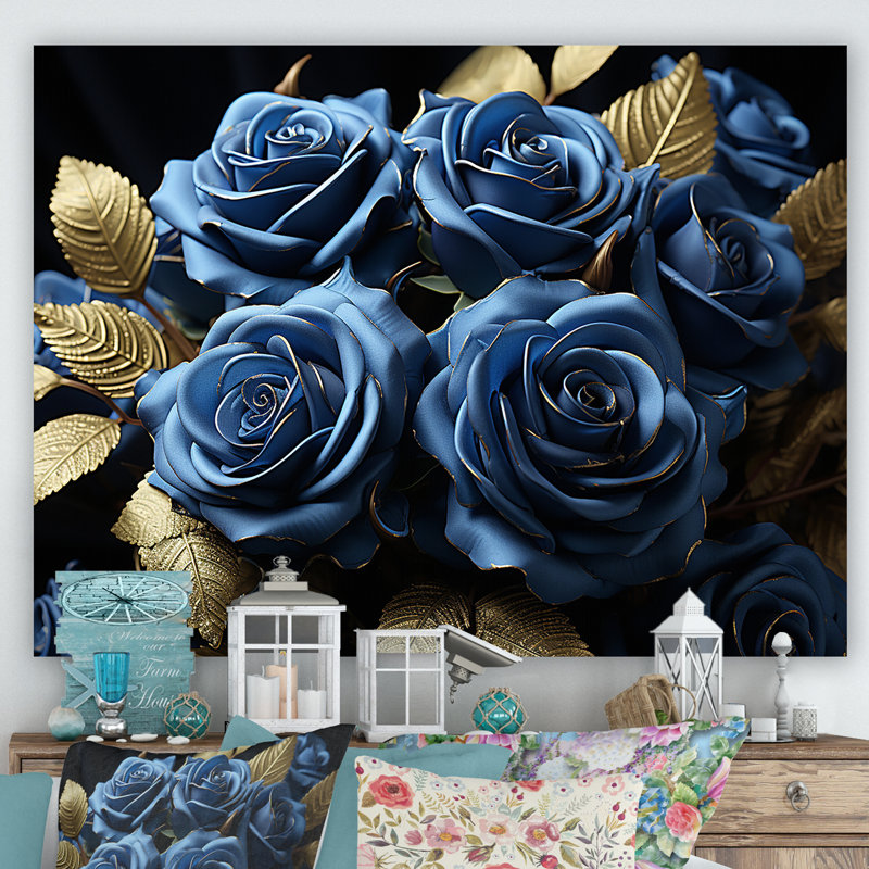 «Azure Blue Roses Arrangement Elegance II», reproduction sur toile, H 12 po x l 20 po x P 1 po, Toile tendue