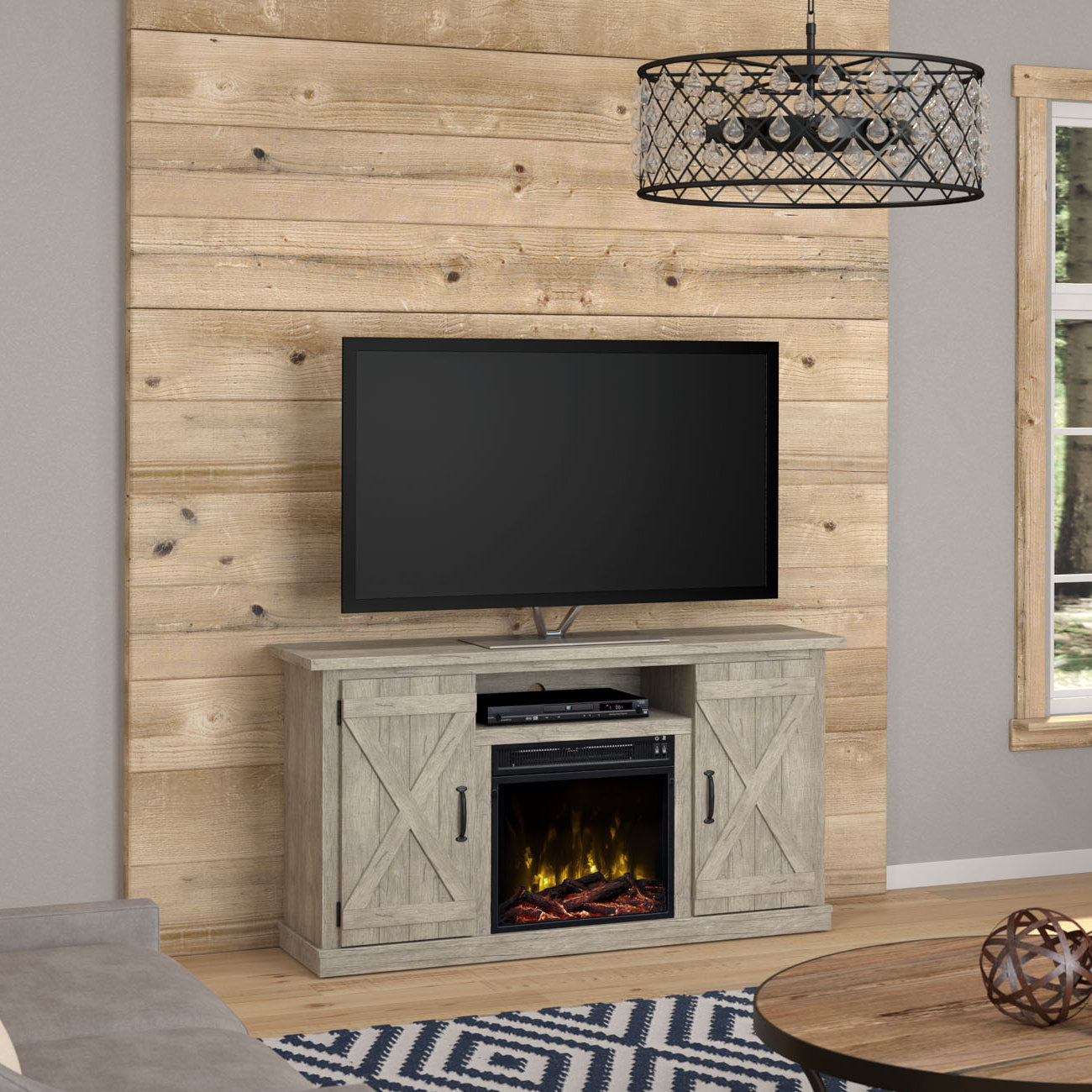 Three Posts Lorraine TV Stand for TVs up to 55" with Electric Fireplace