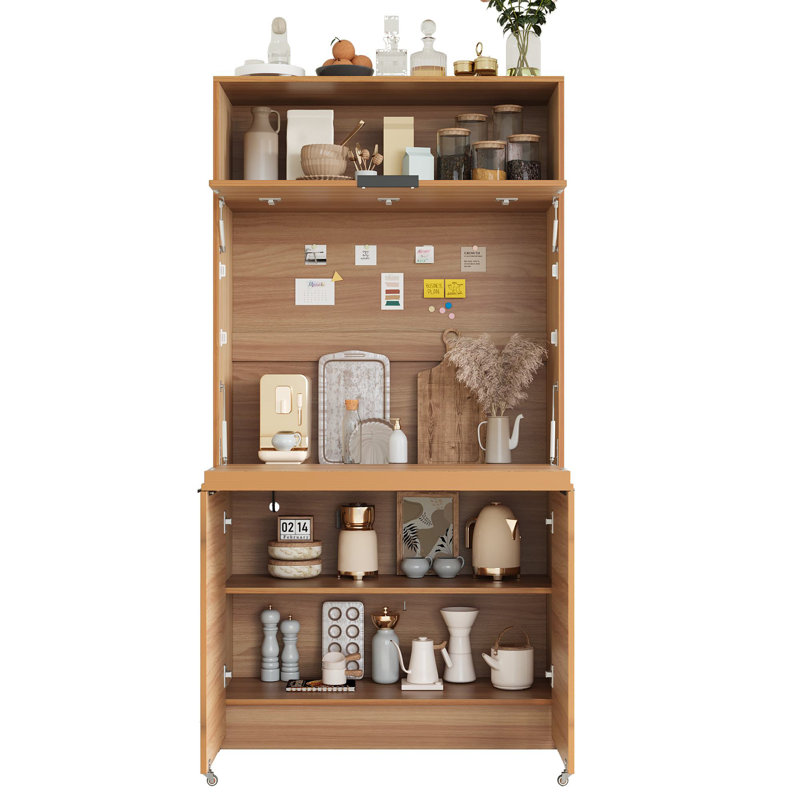 Buffet de cuisine 69 po avec huche et poste de travail pliable H 69 po, Naturel