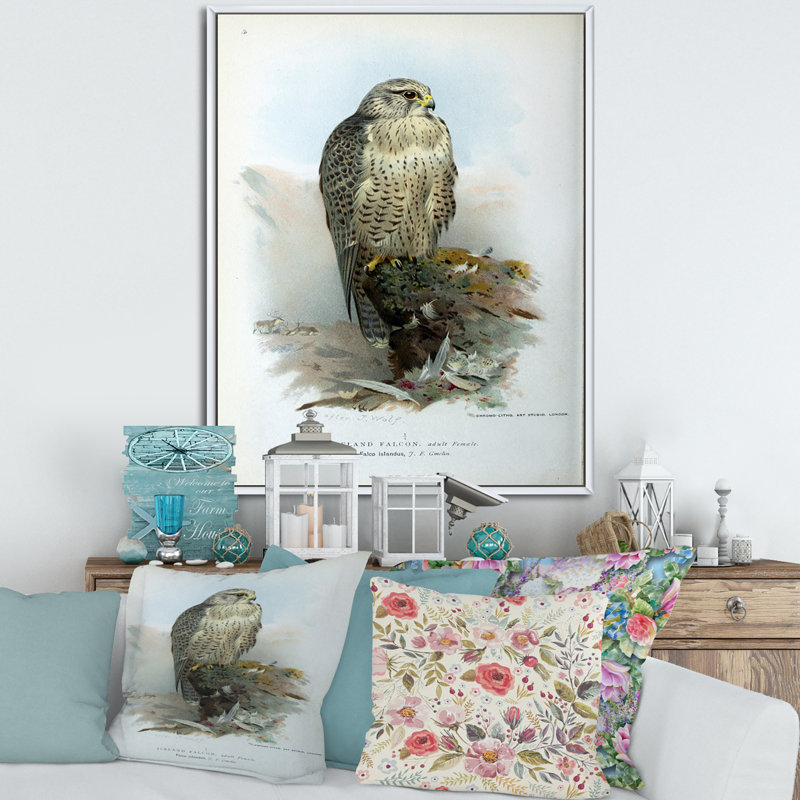 Vie d'oiseau rétro V - peinture sur toile, H 32 po x l 16 po x P 1 po, Cadre flottant blanc