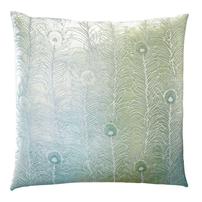 Peacock Feather Square Velvet Pillow Cover & Insert, Square 22", Ice
