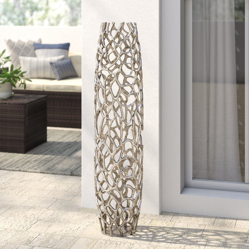 Vase de plancher Babylone Rama, H 47 po x l 6,5 po x P 9 po, Argent