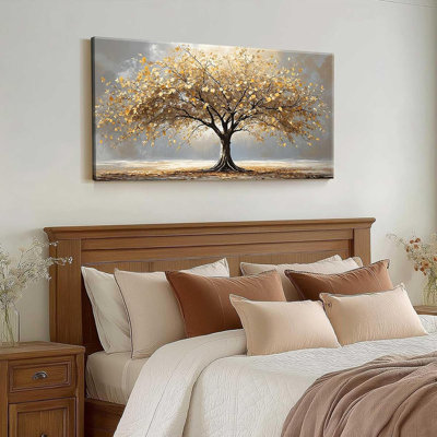 Gold Tree Of Life Canvas Wall Art Retro Abstract Tree Decor Painting Picture Nordic Golden Plant Flowers Posters Prints For Living Room Bathroom Bedroom Office Hallway Home Decoration
