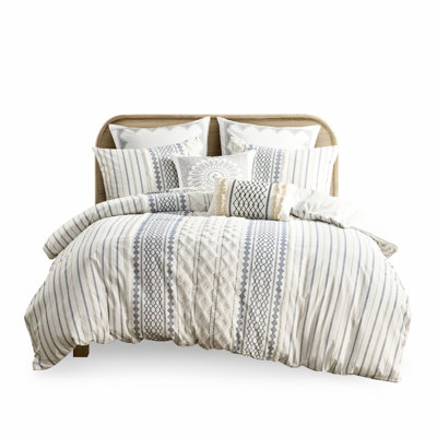 Housse de couette en coton très grand / très grand - chenille, motifs géométriques, sans produits chimiques avec multicolore, 4 attaches de coin, literie chaude et douce