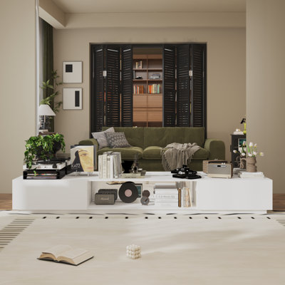 Modern MDF TV Stand With Electric Fireplace Compatibility Spacious Storage With Drawer Slides & Shelves Neutral Tone Living Room Furniture