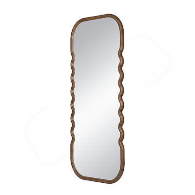 31.4X1.4X74" Oversized Wooden Floor Mirror With Unique Brown Frame