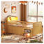 Lit mezzanine simple en pin naturel avec tête de lit à DEL, garde-corps de sécurité et 4 tiroirs de rangement pour enfants