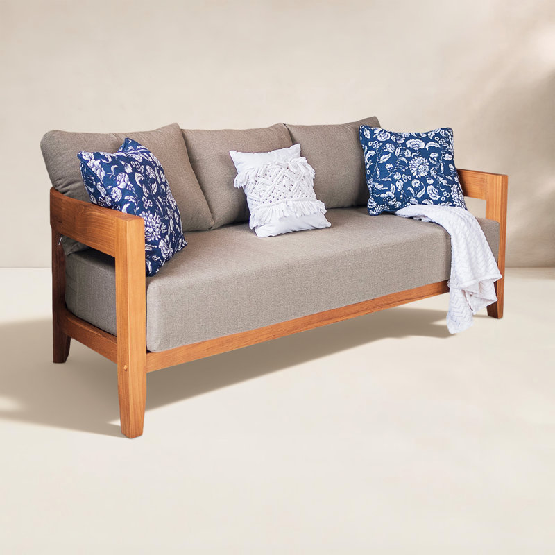 Canapé d'extérieur en teck avec coussins Keaton, Beige