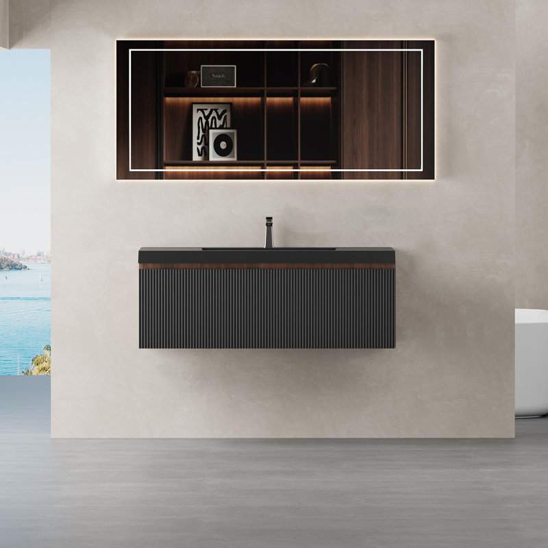 Meuble-lavabo mural avec lavabo à surface solide, Noyer, 42"