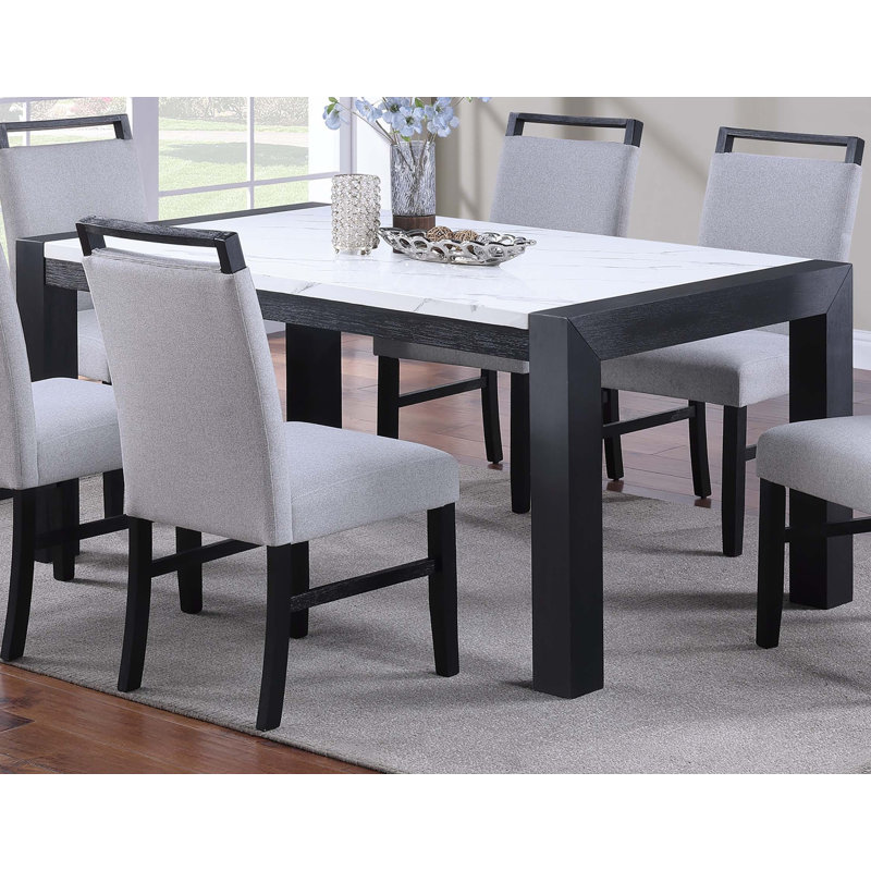 Table de salle à manger élégante en faux marbre blanc avec plateau 1pc et pieds gris anthracite