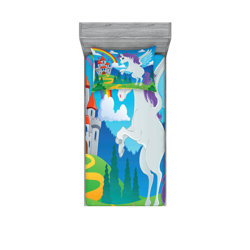 Multicolore drap-housse et coussin décoratif Ambesonne, Ensemble de draps pour lit simple TG + 5 articles 