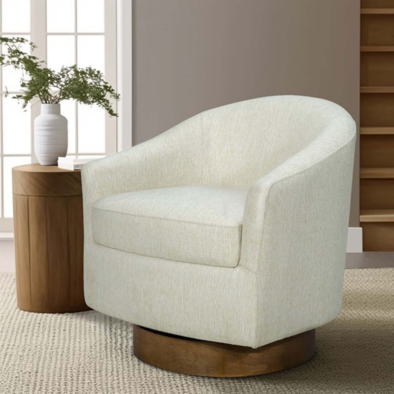 Chaise pivotante rembourrée avec base en bois