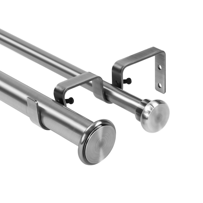 Tringle à rideaux double à boutons plats Couey, Acier brossé, H 1 po x l 120 po x P 1 po