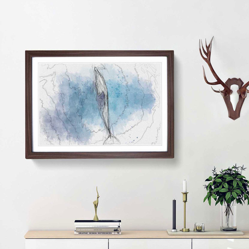 Dolphin Leading the Way in Abstract - Picture Frame Graphic Art Print, Walnut Framed, 48cm H x 65cm W x 2cm D