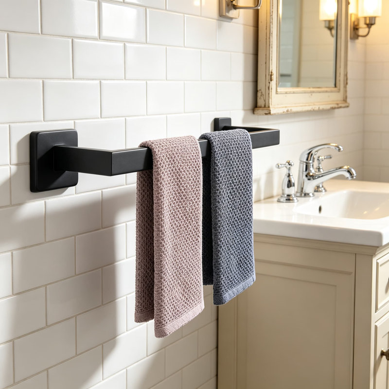 Premium Stainless Steel Towel Bar for Bathroom - Heavy Duty Wall Mounted Shower Towel Rack with Rust-Proof Matte Black Finish - Easy Installation