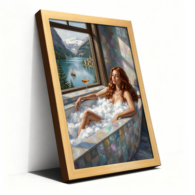 Art mural sur toile en bois naturel pour salon, chambre à coucher, bureau ou vestibule - Décoration murale décorative avec baignoire relaxante
