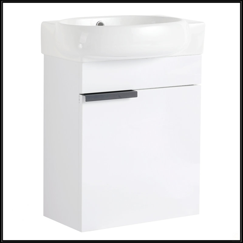 Meuble-lavabo à fermeture en douceur avec lavabo, Blanc brillant