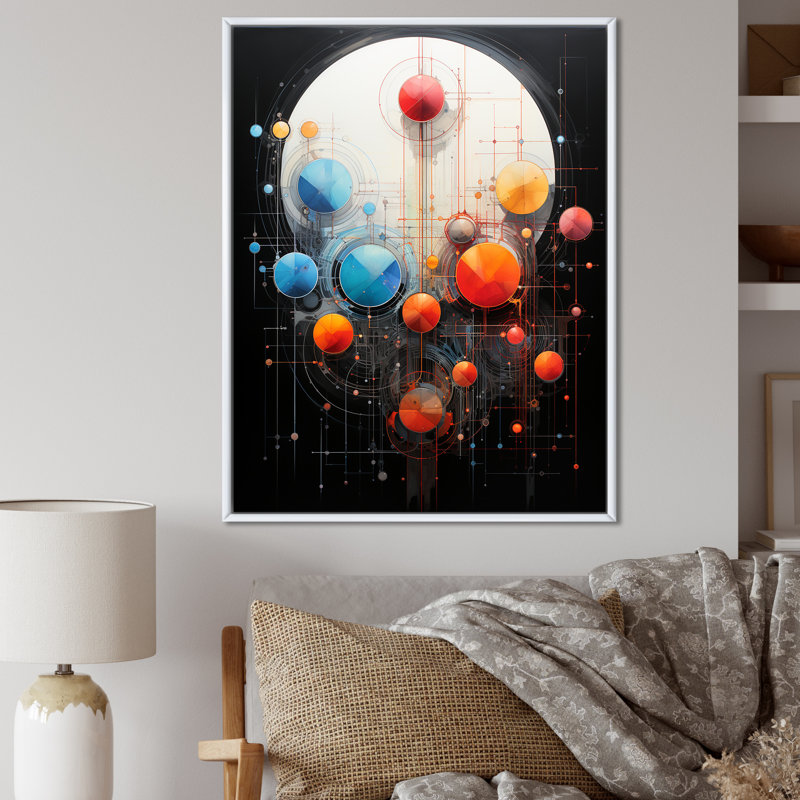 Pleine lune, obscurité, futur, paysage abstrait I - art mural sur toile minimalisme, Cadre flottant blanc
