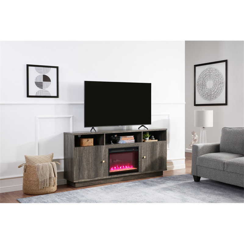 Console de meuble télé avec chaufferette 70 po et finition noyer gris Ambrogio, Gris
