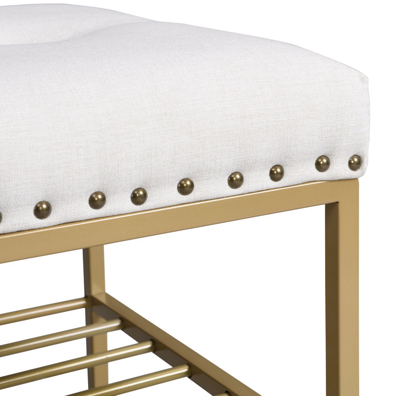 Banc de rangement rembourré avec structure en métal Muammar, Beige